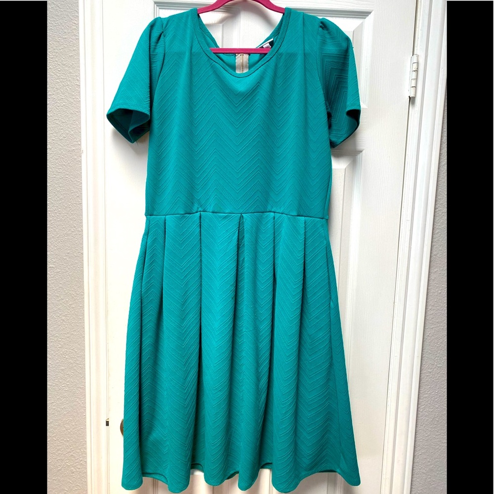 LuLaRoe Amelia dress with chevron pattern fabric